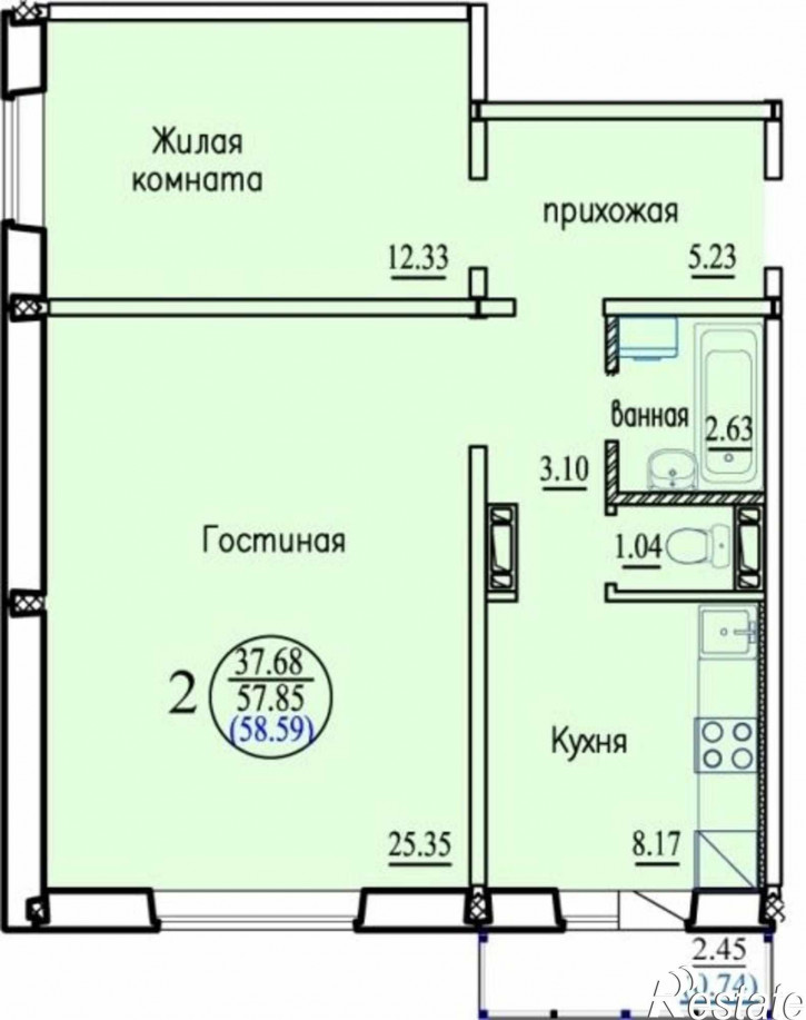 2-комн квартира в новом доме ул. Бронная,33