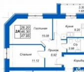 2-комн, 47.95 кв м, этаж 3/4 Куюки, Молодежная, д.23