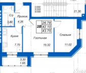 2-комн, 43.75 кв м, этаж 4/4 Куюки, Молодежная, д.21