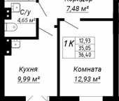 1-комн, 36.4 кв м, этаж 4/25 ул. Адриена Лежена,26/2