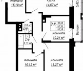 3-комн, 69.58 кв м, этаж 5/25 ул. Адриена Лежена,26/2
