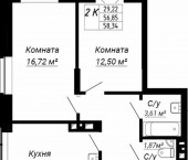 2-комн, 58.34 кв м, этаж 19/25 ул. Адриена Лежена,26/2