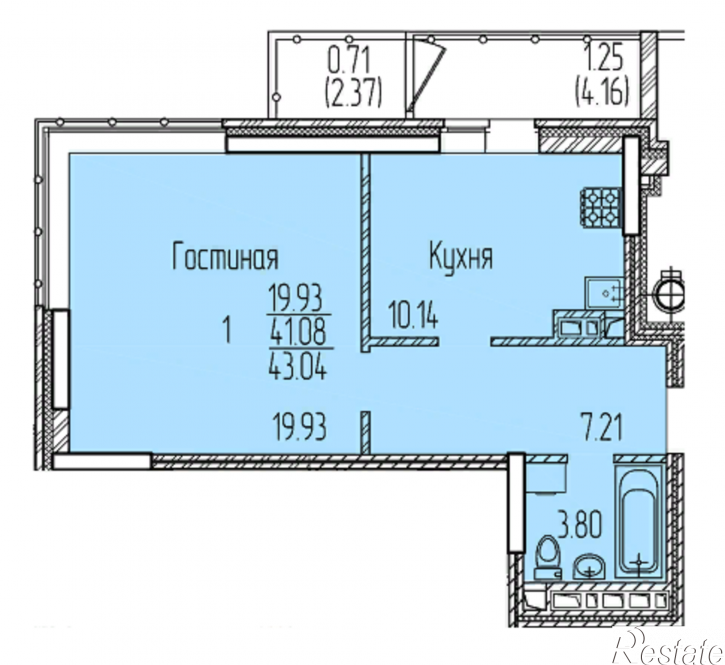 1-комн квартира в новом доме Рауиса Гареева, дом 80, стр. 7