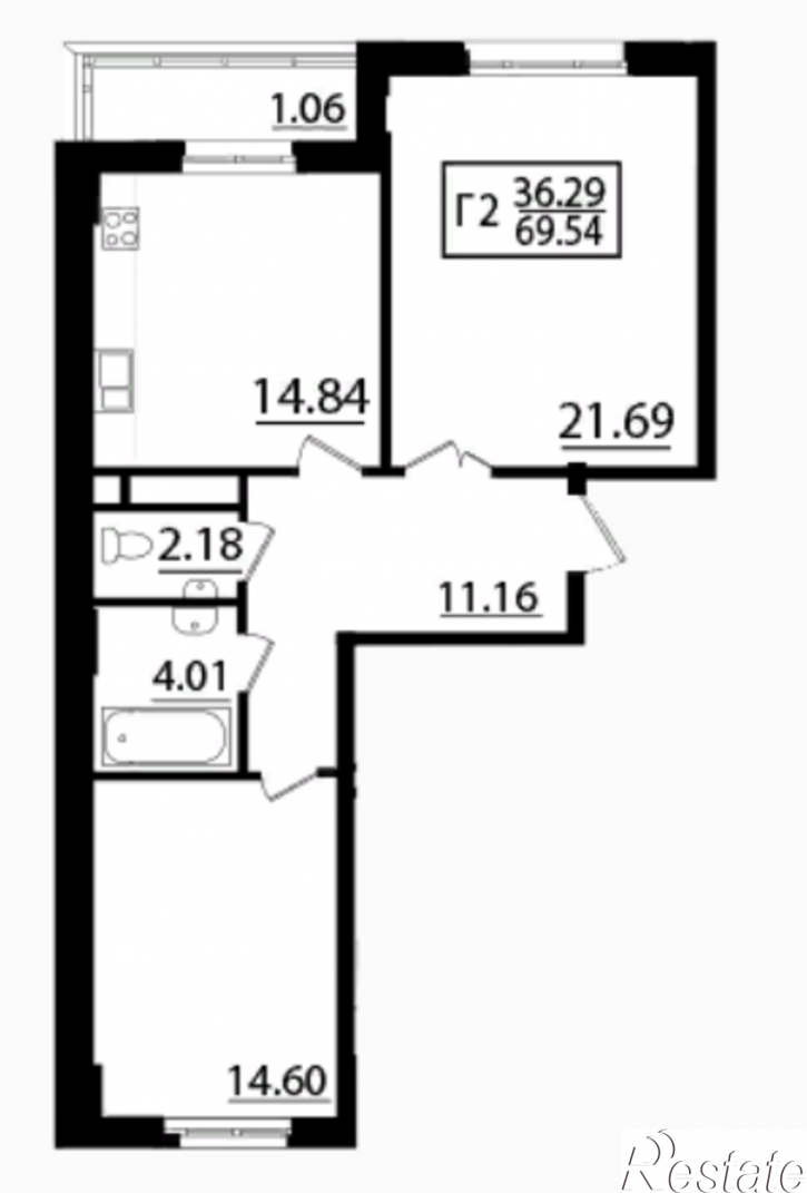 2-комн квартира в новом доме Дорожная, дом 1.2