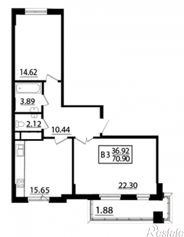 3-комн квартира в новом доме Дорожная, дом 1.1