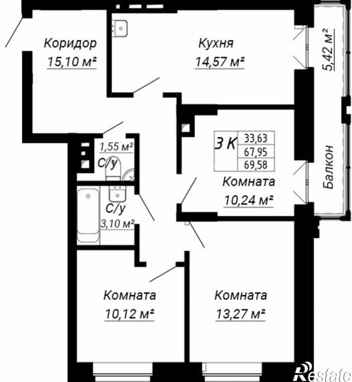 3-комн квартира в новом доме ул. Адриена Лежена,26/2