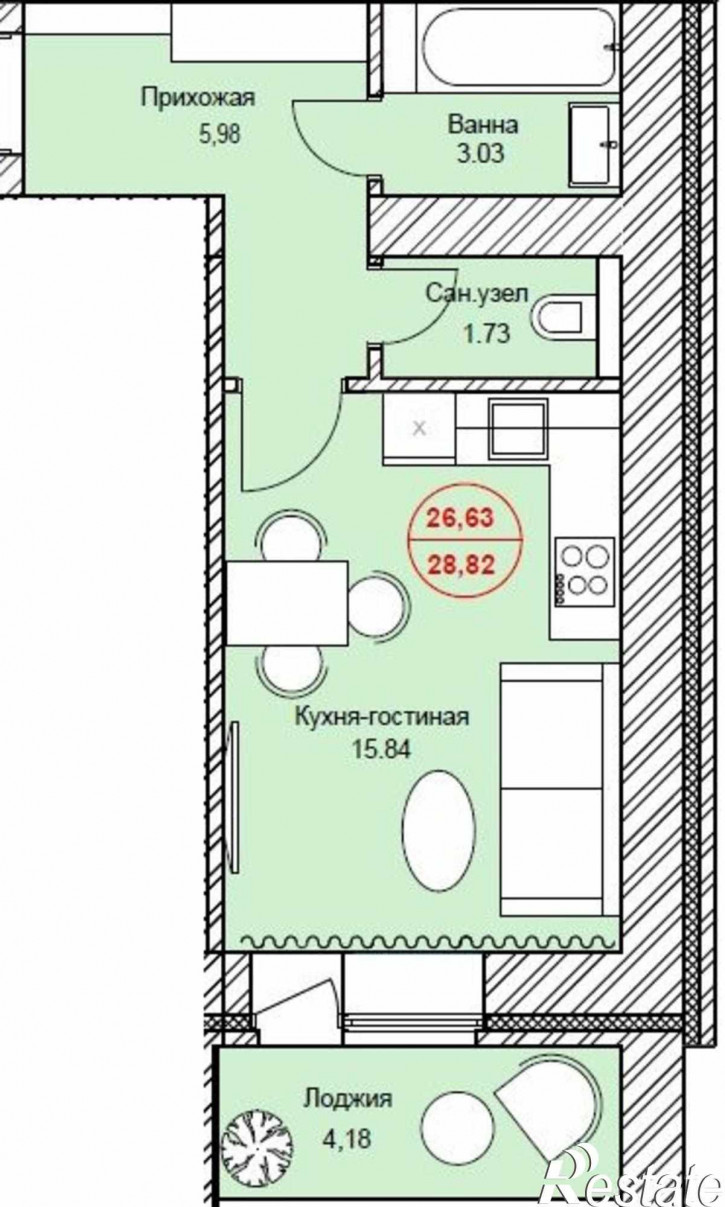 1-комн квартира в новом доме ул. Титова,253/6