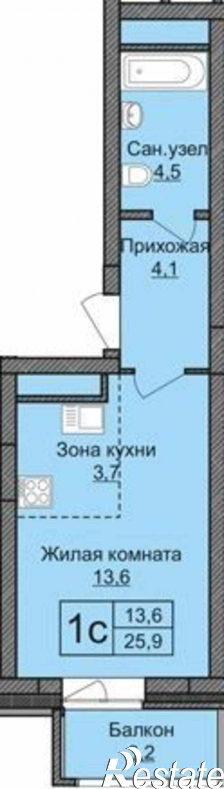 1-комн квартира в новом доме ул. Мясниковой,30