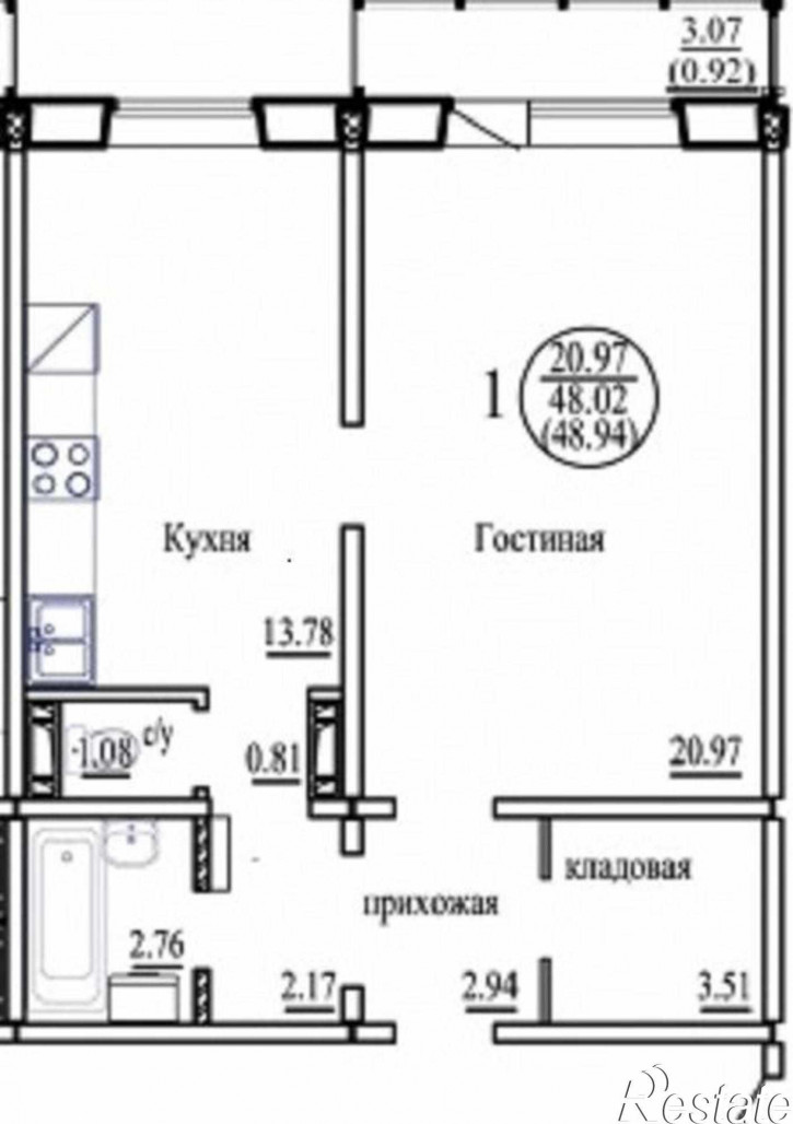 1-комн квартира в новом доме ул. Бронная,31/1