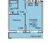 2-комн, 43кв м, этаж 16/18 Московская 125/1