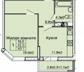 1-комн, 43кв м, этаж 10/19 Московская 125/1