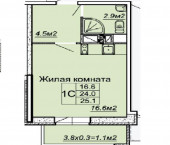 1-комн, 25кв м, этаж 6/18 Московская 125/1
