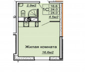 1-комн, 24кв м, этаж 2/18 Московская 125/1
