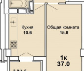 1-комн, 37кв м, этаж 12/17 Московская 118/1