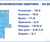 2-комн, 70кв м, этаж 6/16 им Дмитрия Благоева 62/1
