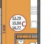 1-комн, 17кв м, этаж 3/23 Уральская 115