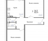 2-комн, 67кв м, этаж 9/18 Карасунская 17