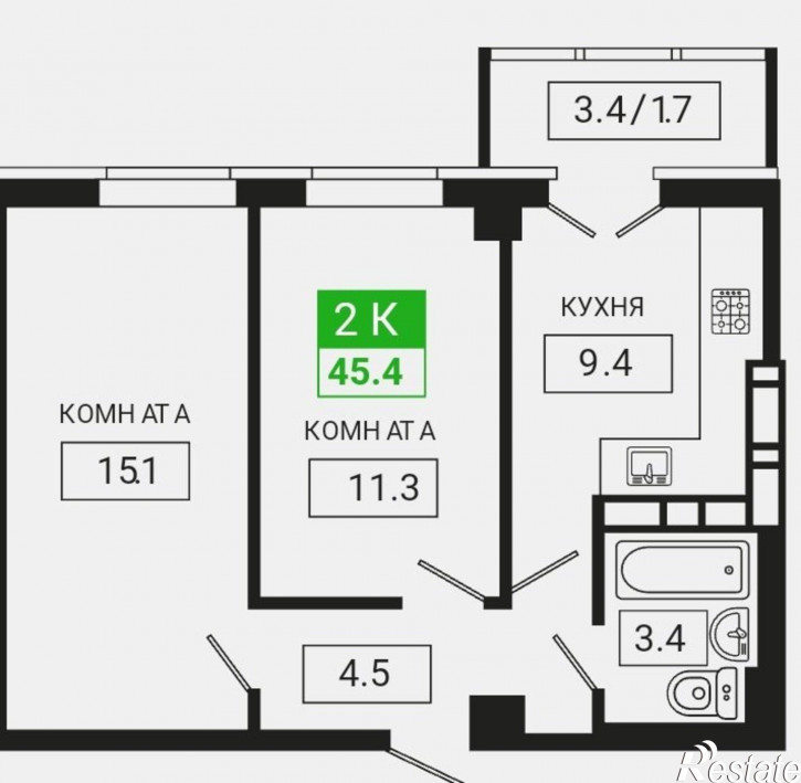 2-комн квартира Московская 118/1