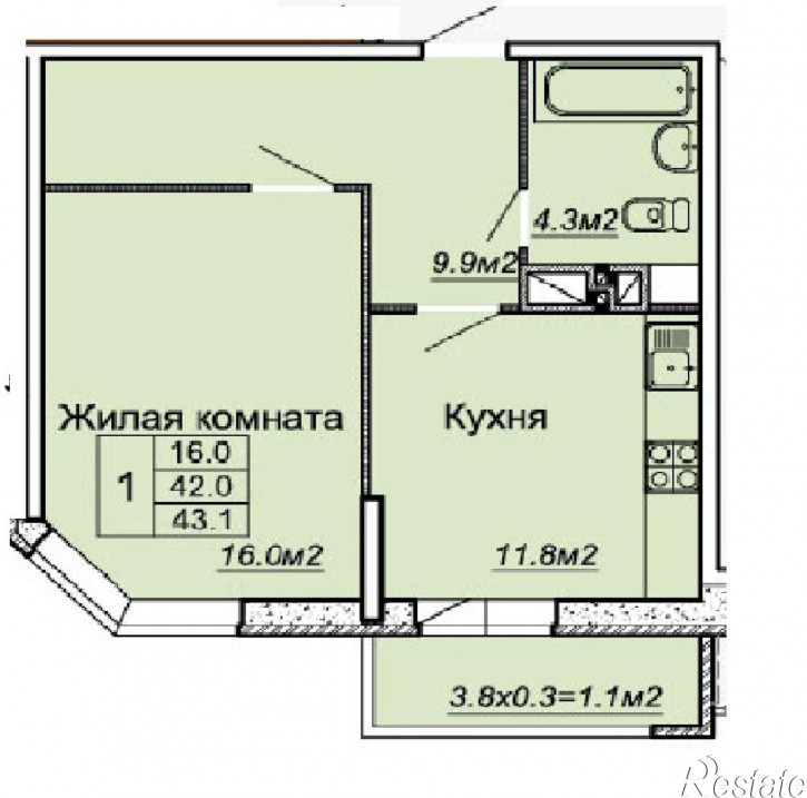 1-комн квартира Московская 125/1