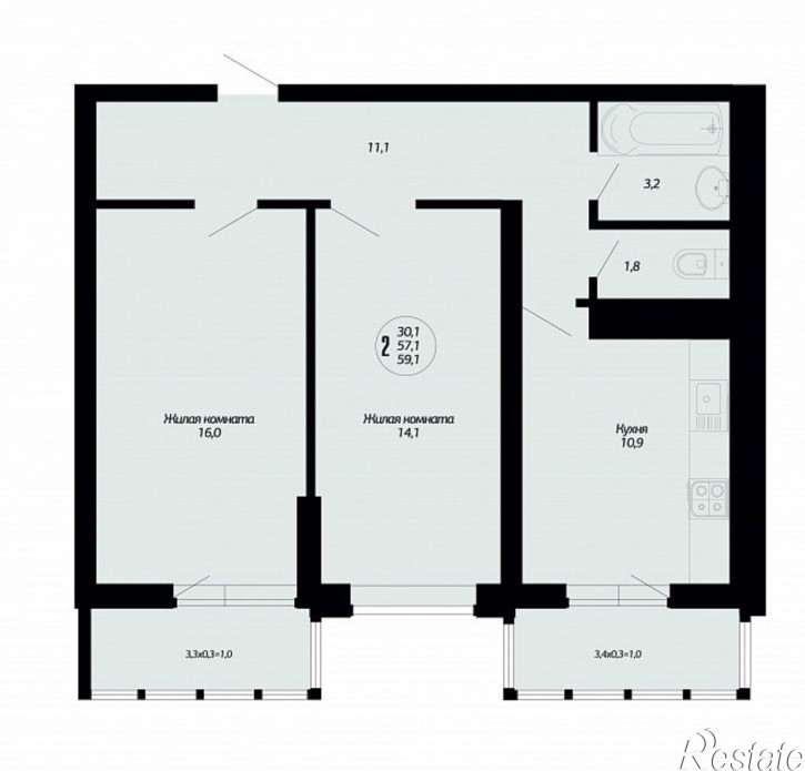 2-комн квартира им Героя Яцкова И.В. 1