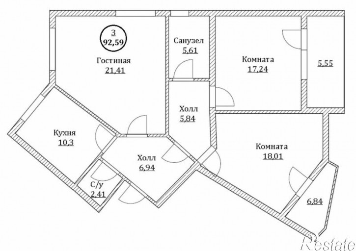 3-комн квартира Потемкина ул, 18