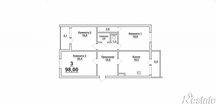 3-комн квартира Герцена ул, 1ж