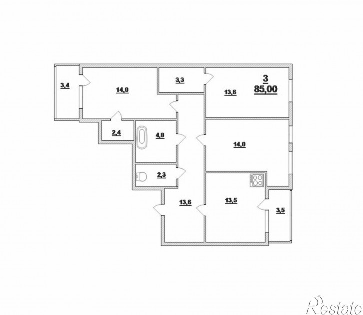 3-комн квартира Согласия ул, 2