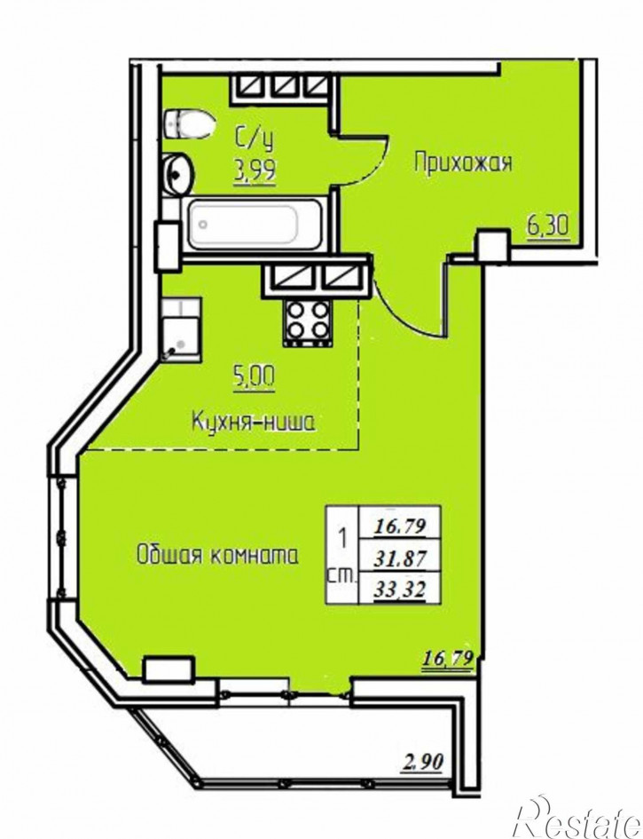 1-комн квартира в новом доме ул. Валентина Скороходова, д. 23