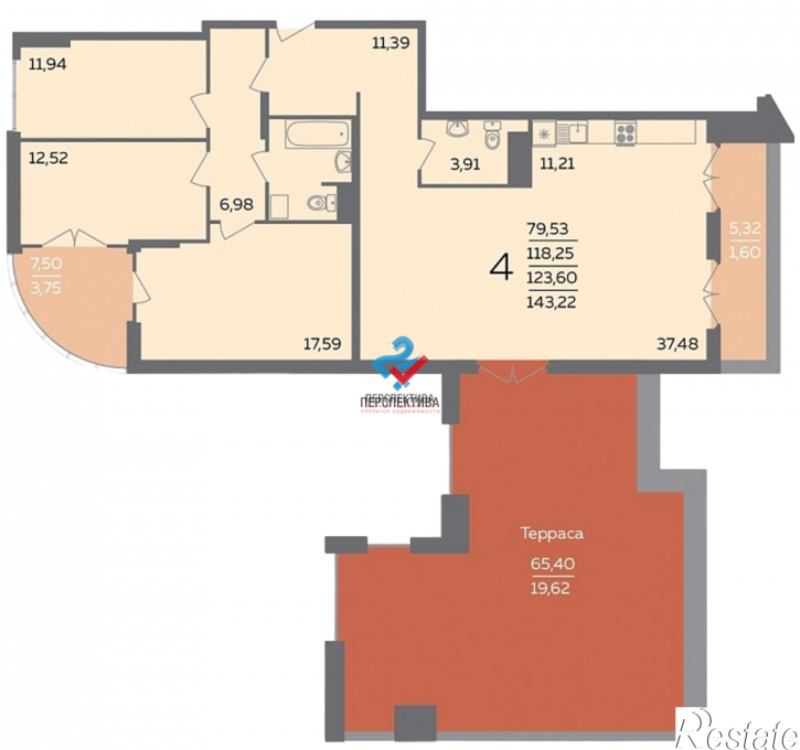 4-комн квартира улица Бородина, 2