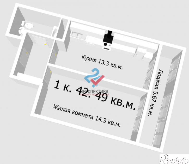 1-комн квартира в новом доме улица Рахманинова