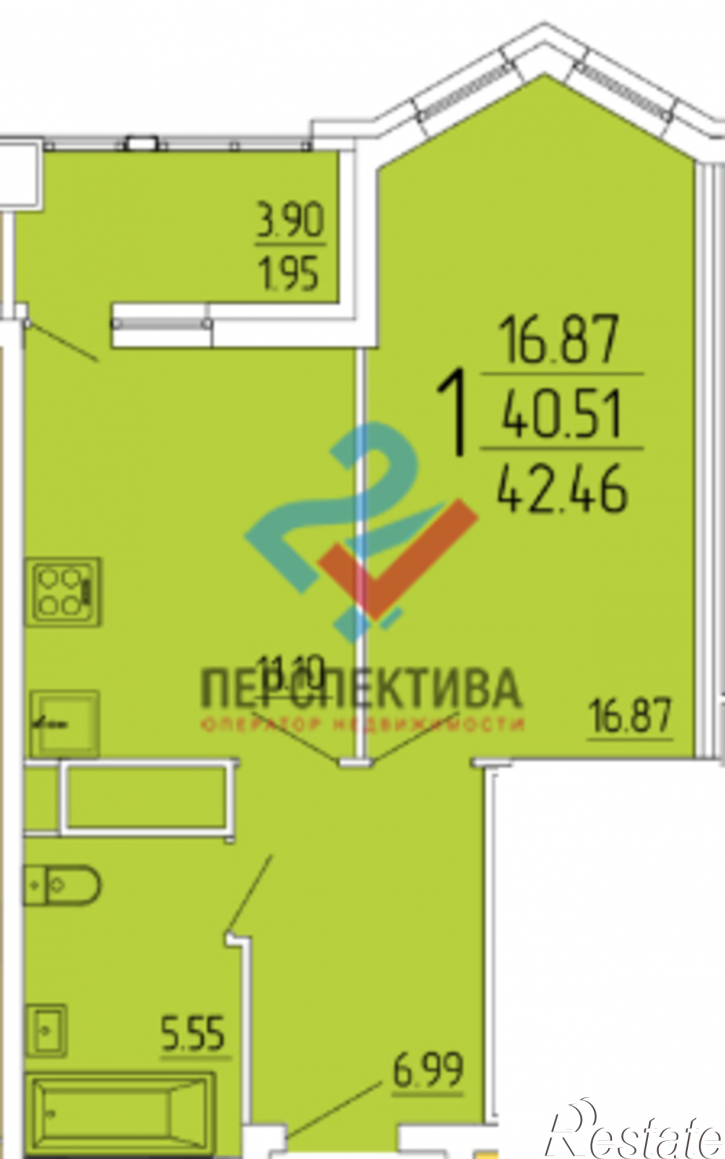 1-комн квартира в новом доме улица Студёный Кордон, 47