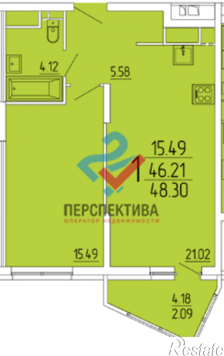 1-комн квартира в новом доме улица Студёный Кордон, 47