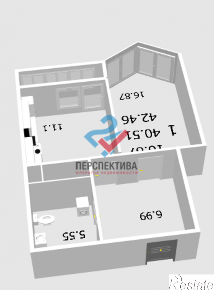 1-комн квартира в новом доме улица Студёный Кордон, 47