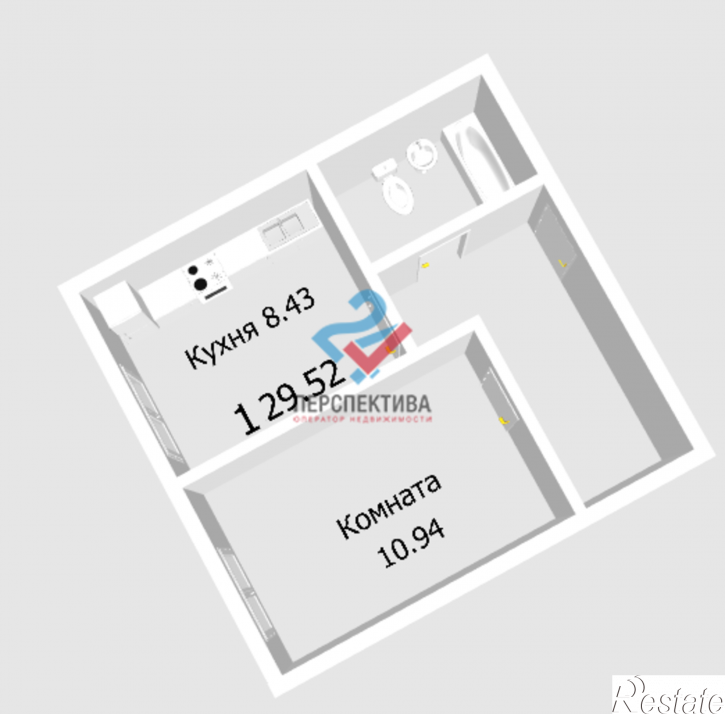 1-комн квартира в новом доме Побочинская, с20