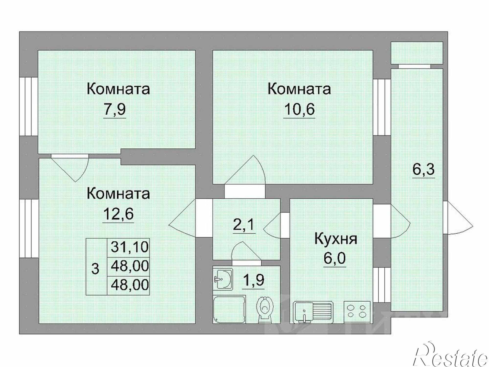 Купить квартиру за 2 450 000 рублей на Чкаловский, Казахская