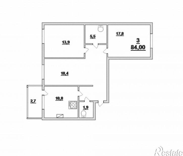 3-комн квартира Эльблонгская ул, 1А