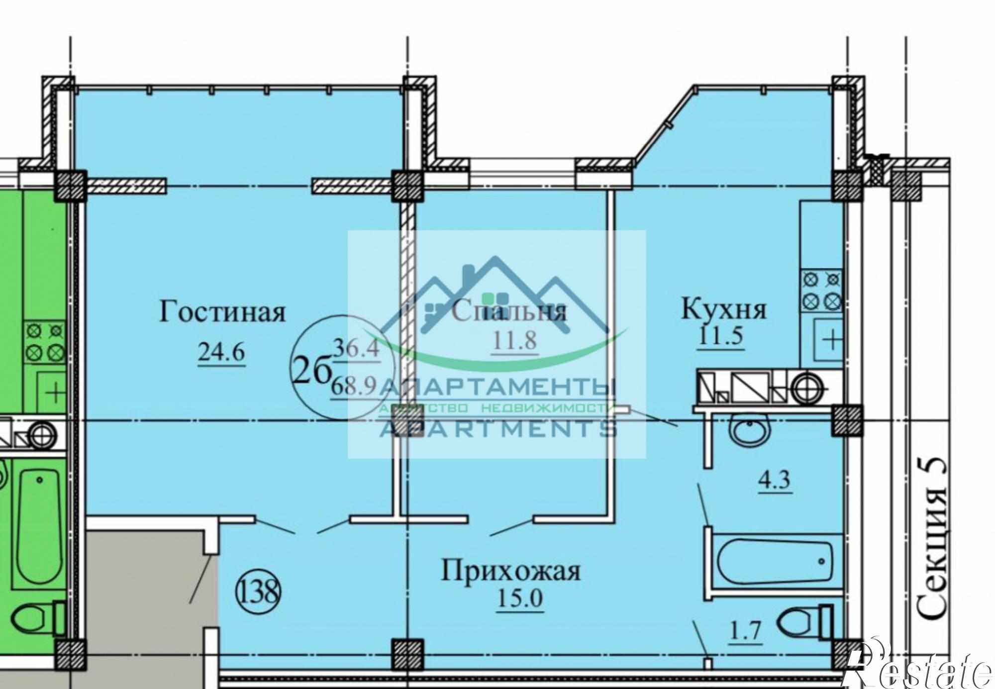 Купить квартиру за 7 300 000 рублей на Адмиральского ул, 1а