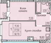 1-комн, 38.7кв м, этаж 4/4 Горького ул