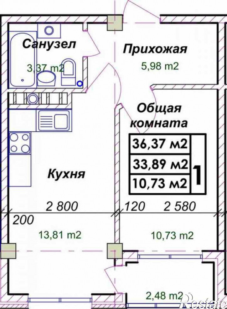 1-комн квартира п. Супсех