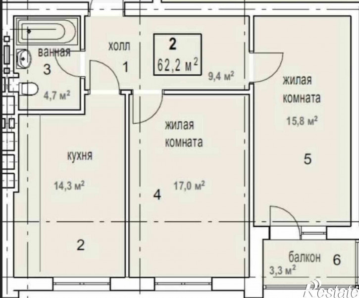 2-комн квартира Орудийная ул, 1