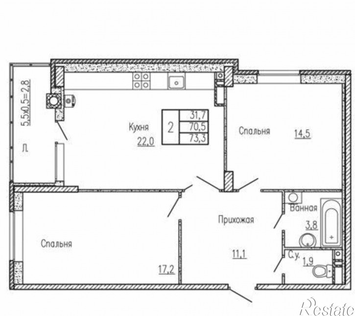 2-комн квартира в новом доме улица Нансена, 103/1/7