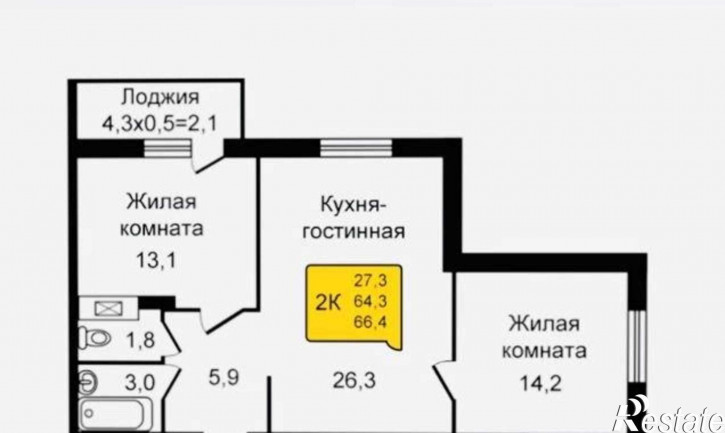 2-комн квартира в новом доме Будённовский проспект, 120/1