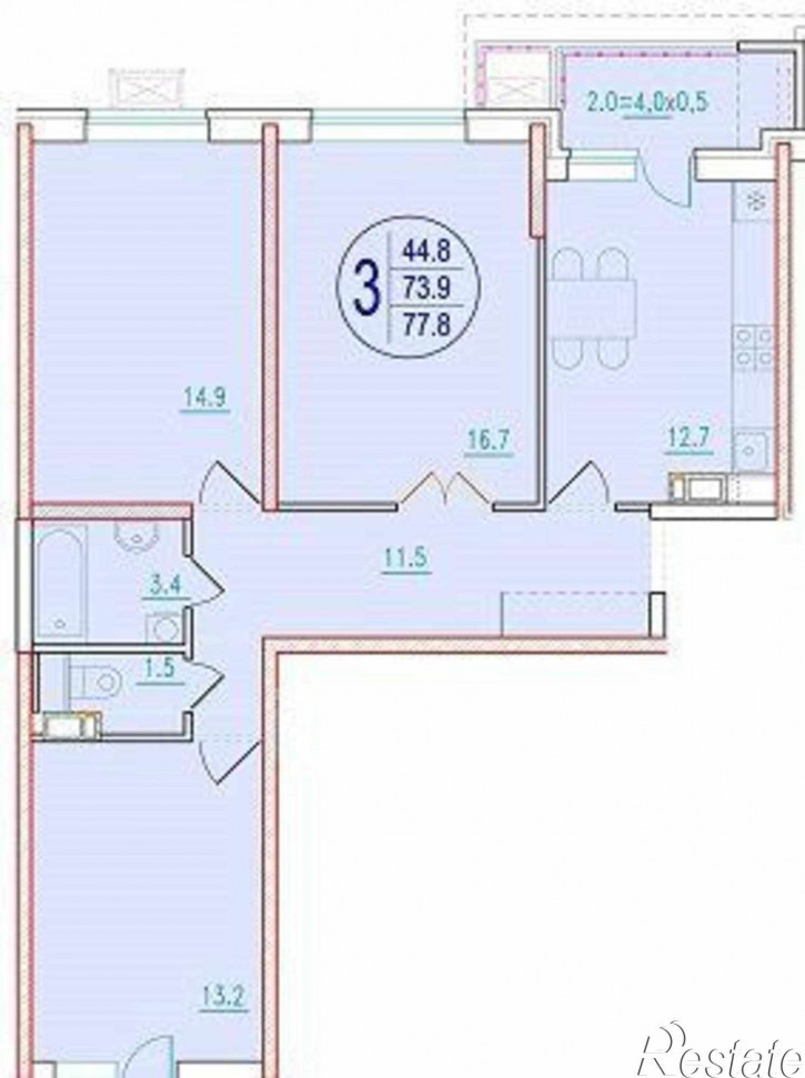 3-комн квартира в новом доме переулок Дунаевского, 17