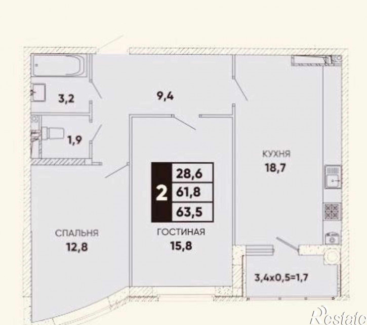 2-комн квартира в новом доме улица Варфоломеева, 11