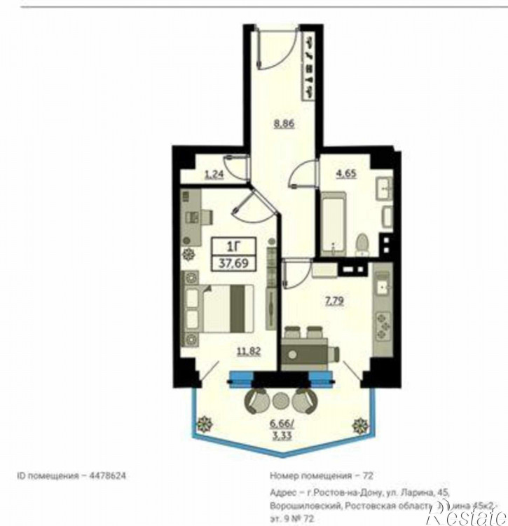 1-комн квартира в новом доме улица Ларина, 45к2