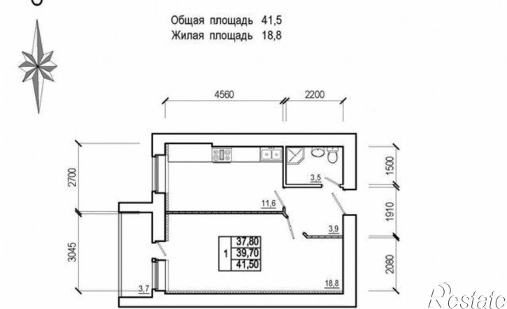 1-комн квартира в новом доме улица Вересаева, 103В
