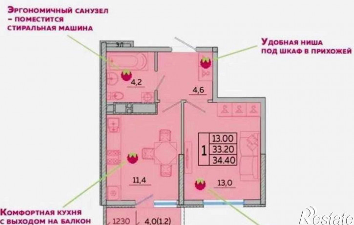 1-комн квартира в новом доме улица Текучёва, 310
