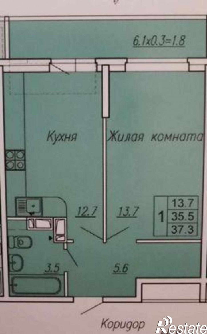 1-комн квартира в новом доме улица Нансена, 83