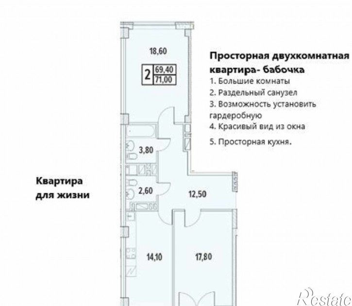 2-комн квартира в новом доме бульвар Комарова, 20В/9А