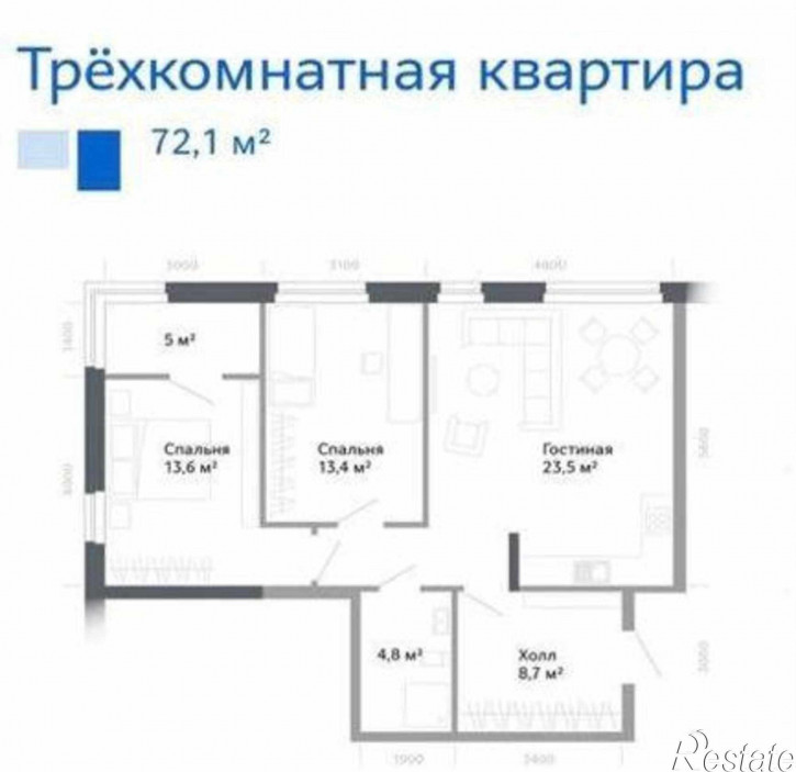 3-комн квартира в новом доме переулок Островского, 94